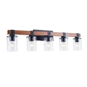 5-Light E26 Bulb Bathroom Lights Over Mirror, Rustic Vanity Light Fixture with Clear Glass Shade,Indoor Wall Lighting for Living Room,Bedroom,Kit