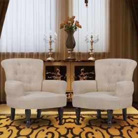 French Chairs 2 pcs with Armrest Cream Fabric